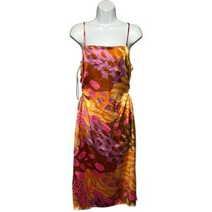 Christian Lacroix Satin Keyhole Midi Slip Dress Orange Purple Y2K Couture Glam M
